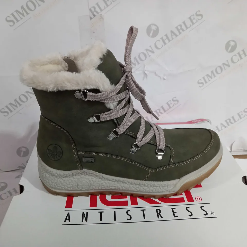 BOXED pair of RIEKER ANTISTRESS HIKING BOOTS, KHAKI - SIZE 6