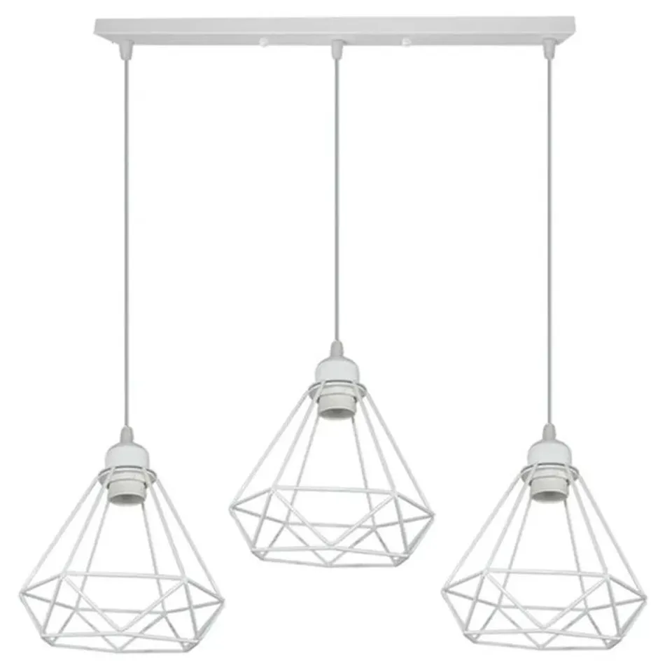 BOXED LEDSONE 3 LIGHT RETRO INDUSTRIAL DIAMOND CEILING PENDANT LIGHT WHITE