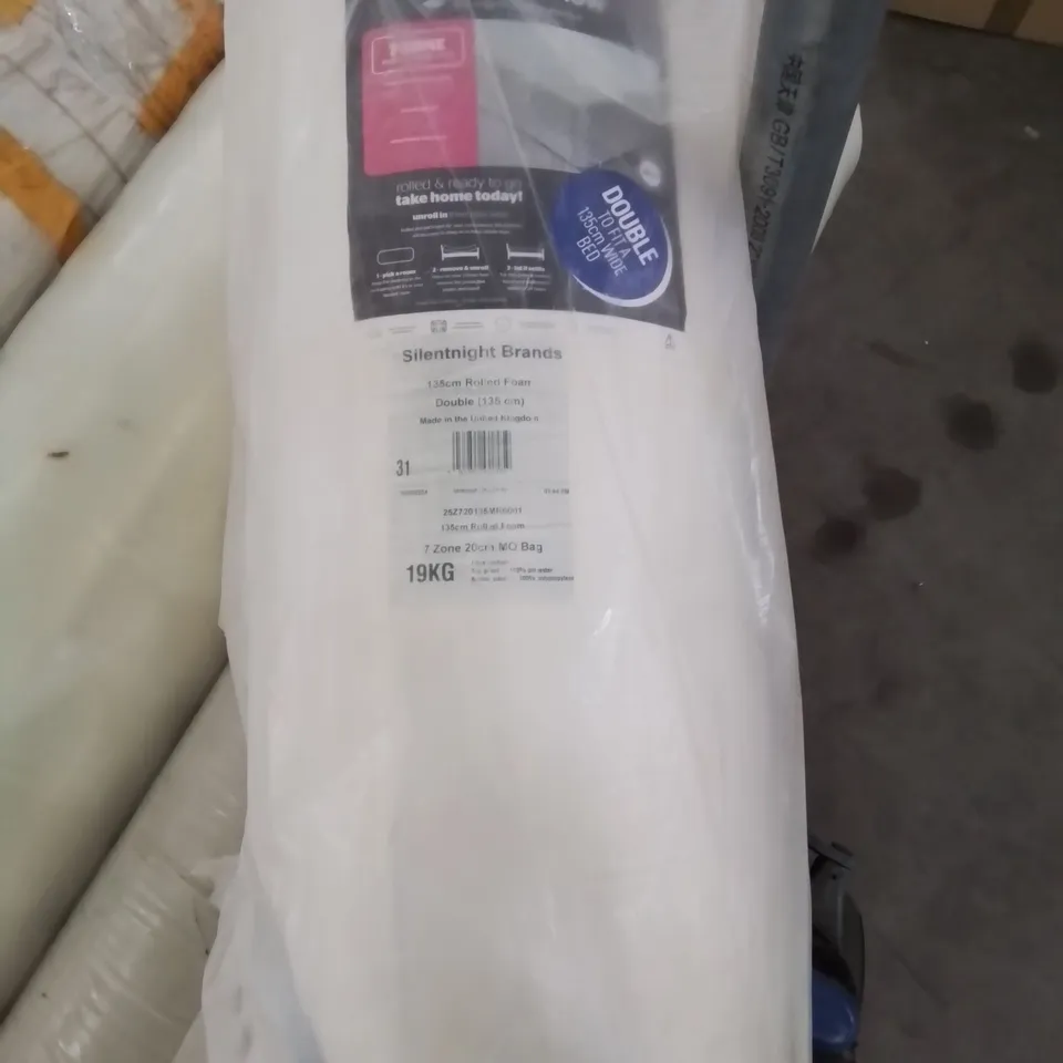 QUALITY BAGGED AND ROLLED SILENTNIGHT 20CM THICK 7 ZONE MEMORY FOAM DOUBLE MATTRESS 
