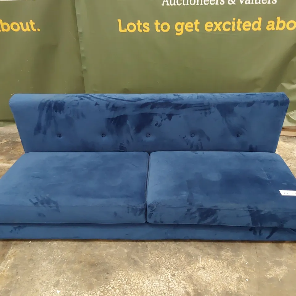 DESIGNER CLICK CLACK SOFA BED BLUE PLUSH FABRIC 