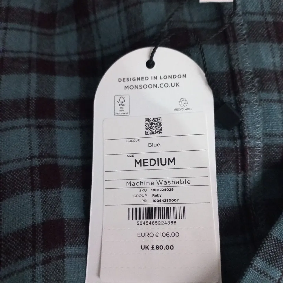 MONSOON WOMEN’S BLUE CHECK DRESS – SIZE M