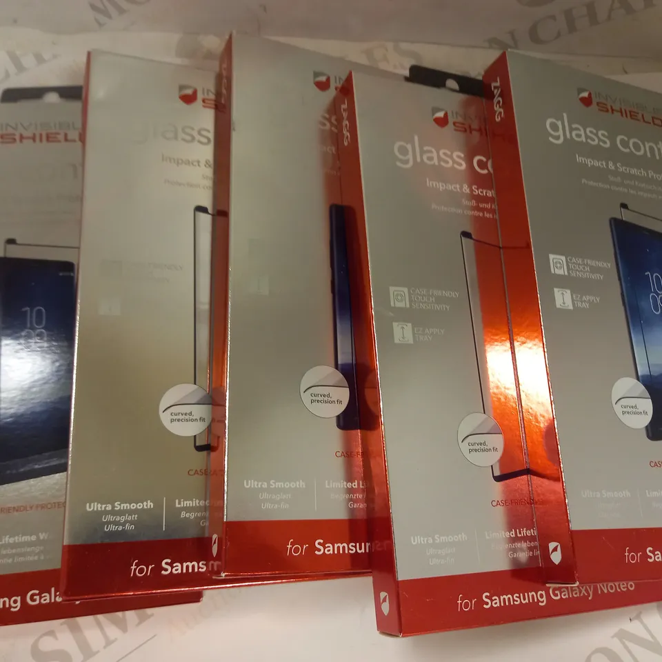 LOT OF APPROXIMATELY 5 ASSORTED INVISIBLE SHIELD GLASS CONTOUR IMPACT & SCRATCH PROTECTION FOR SAMSUNG GALAXY NOTE 8