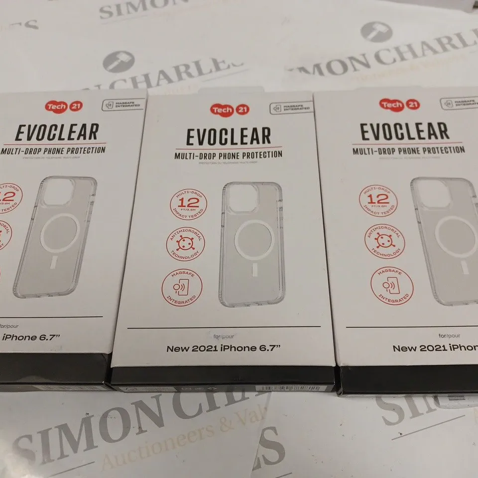 LOT OF 3 TECH 21 EVOCLEAR PHONE CASES FOR 2021 IPHONE 6.7"