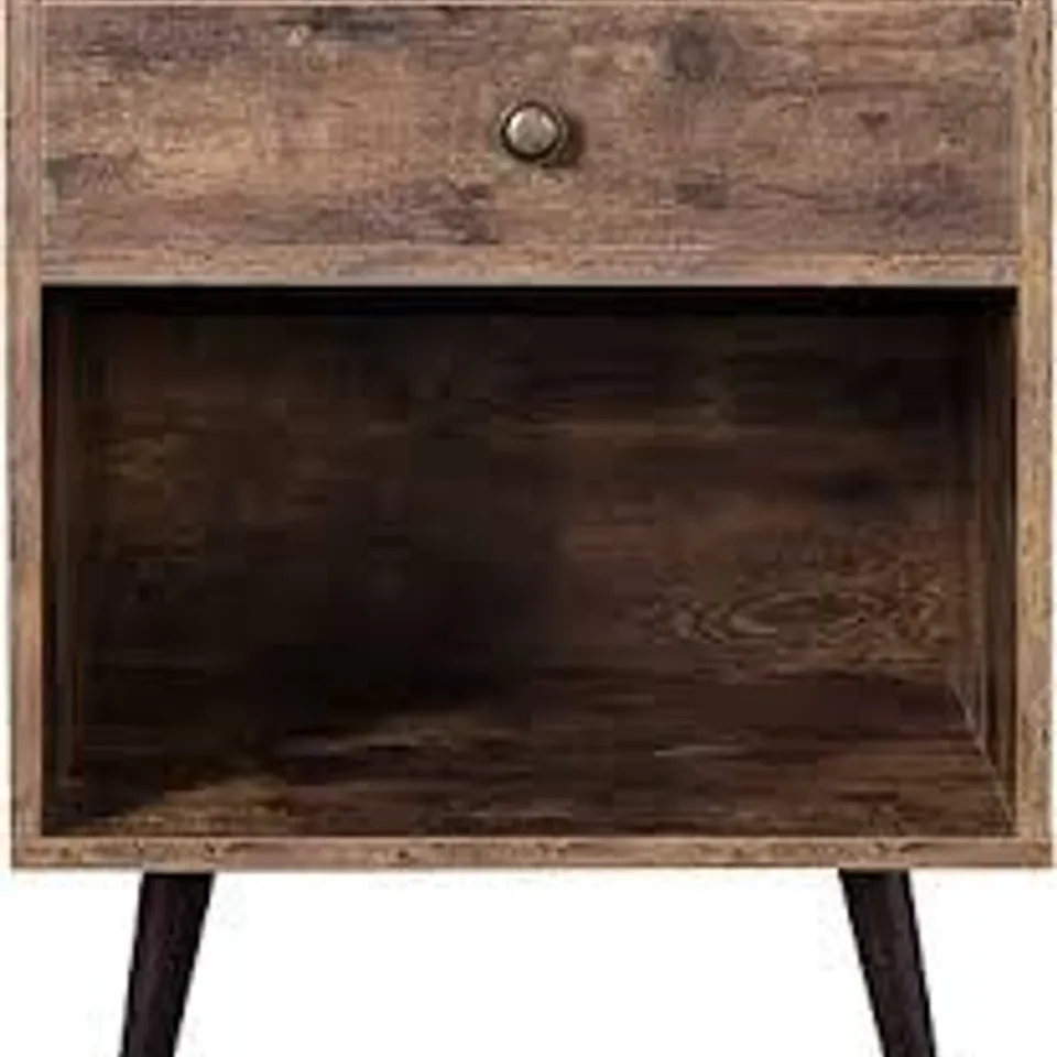 BOXED VASAGLE NIGHTSTAND WITH DRAWER AND OPEN COMPARTMENT - RUSTIC BROWN (1 BOX)