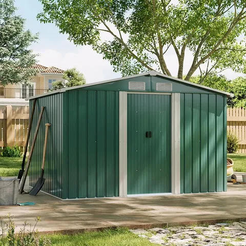 BOXED AARONJOHN 8FT W × 6.5FT D METAL TOOL SHED (3 BOXES)