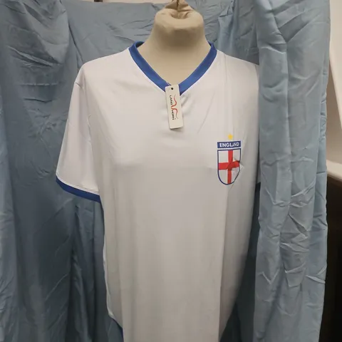 PINK MALIBU ENGLAND FOOTBALL JERSEY β WHITE WITH BLUE TRIM, SIZE L