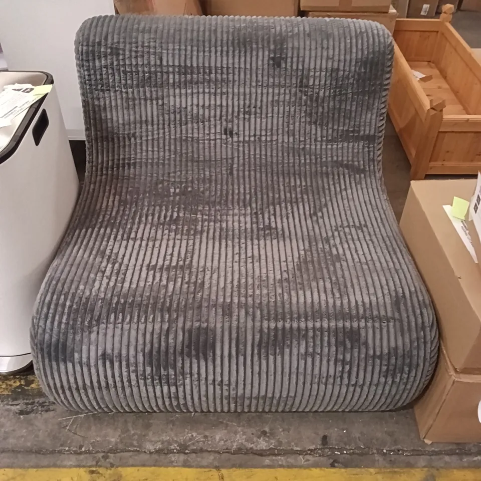 GREY CORDUROY UPHOLSTERED LOUNGE CHAIR