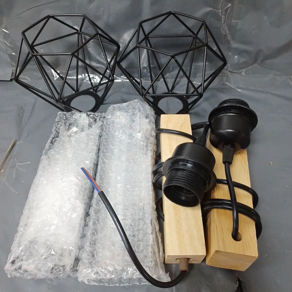 SET OF 2 MODERN BIRDCAGE PENDANT LIGHTS WITH FITTINGS BLACK