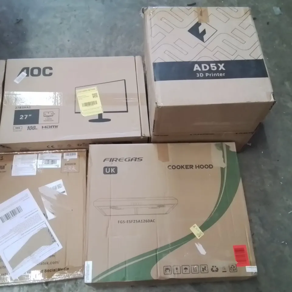 PALLET CONTAINING ASSORTED PRODUCTS INCLUDING COOKER HOOD, 3D PRINTER, 3 TIER SIDE TABLE & 27" COMPUTER MONITOR
