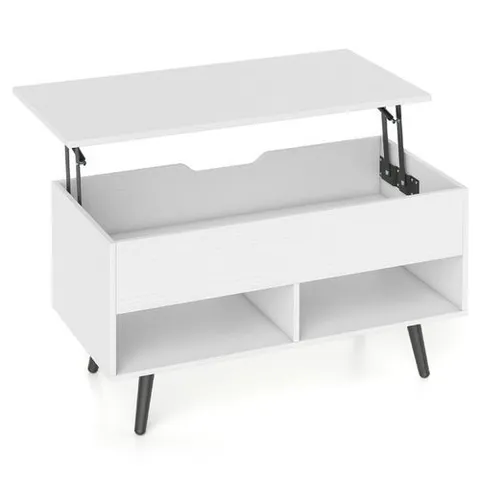 BOXED COSTWAY LIFT TOP COFFEE TABLE WITH HIDDEN COMPARTMENT AND OPEN STORAGE SHELVES-WHITE