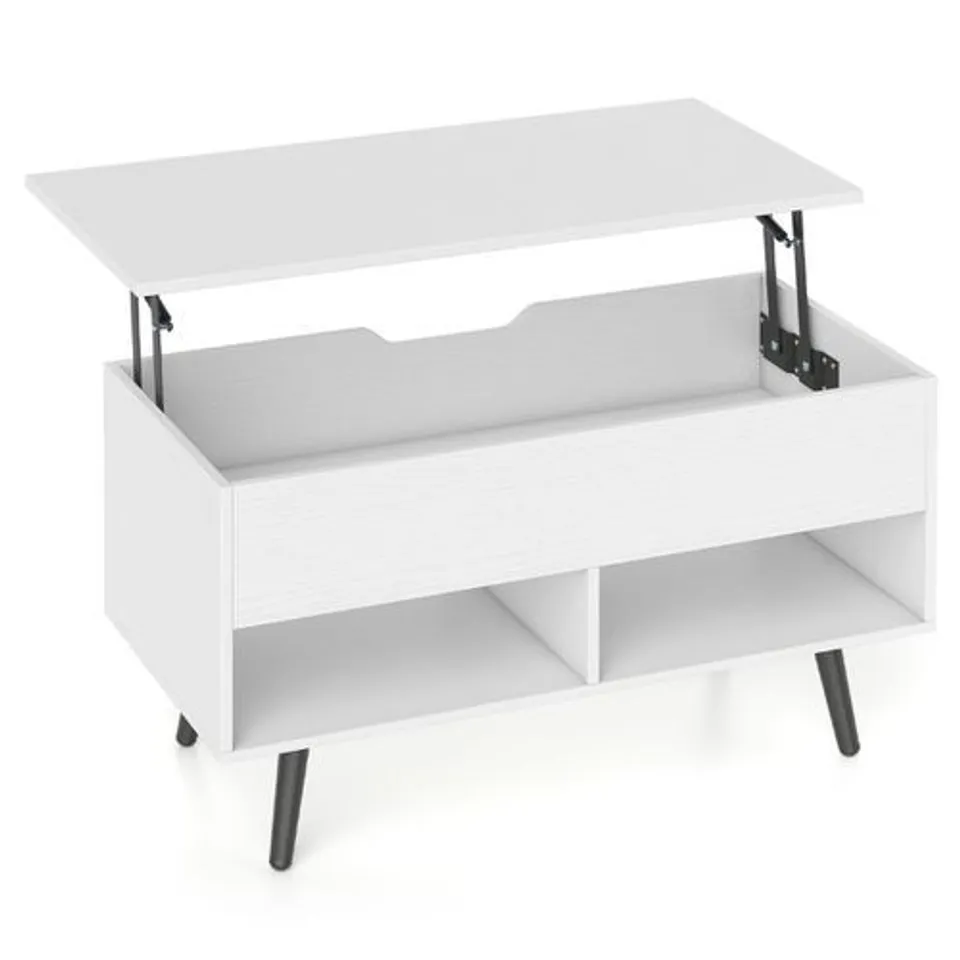 BOXED COSTWAY LIFT TOP COFFEE TABLE WITH HIDDEN COMPARTMENT AND OPEN STORAGE SHELVES-WHITE