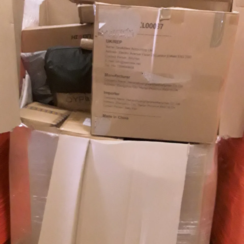 PALLET OF ASSORTED PRODUCTS TO INCLUDE; TIDWELL GARMENT STEAMER - HOW LUCKY CLOTHESLINE -WILDLIFE SOFT PLAY MAT ECT