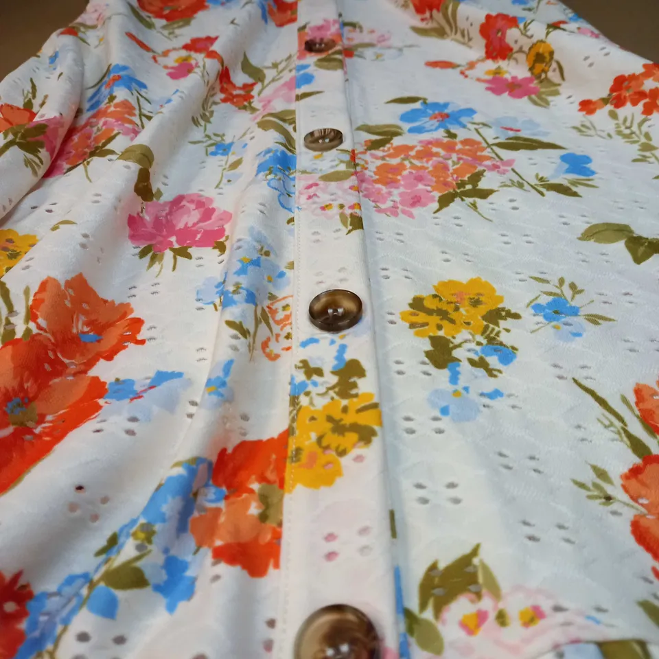 OASIS FLORAL PRINTED BRODERIE TIERED MIDI DRESS - SMALL