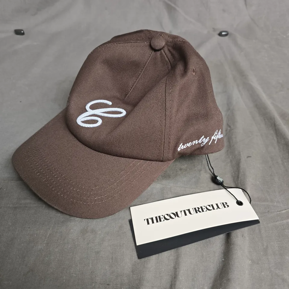 THE COUTURE CLUB CAP – BROWN BASEBALL HAT WITH WHITE EMBROIDERY