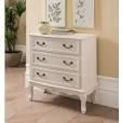 BRAND NEW HOMESDIRECT365 PRE-BUILT ANTIQUE FRENCH STYLE 3 DRAWER CHEST IN WHITE