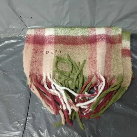 RADLEY LONDON FLUFFY CHECK SCARF CRANBERRY RED/MOSS GREEN