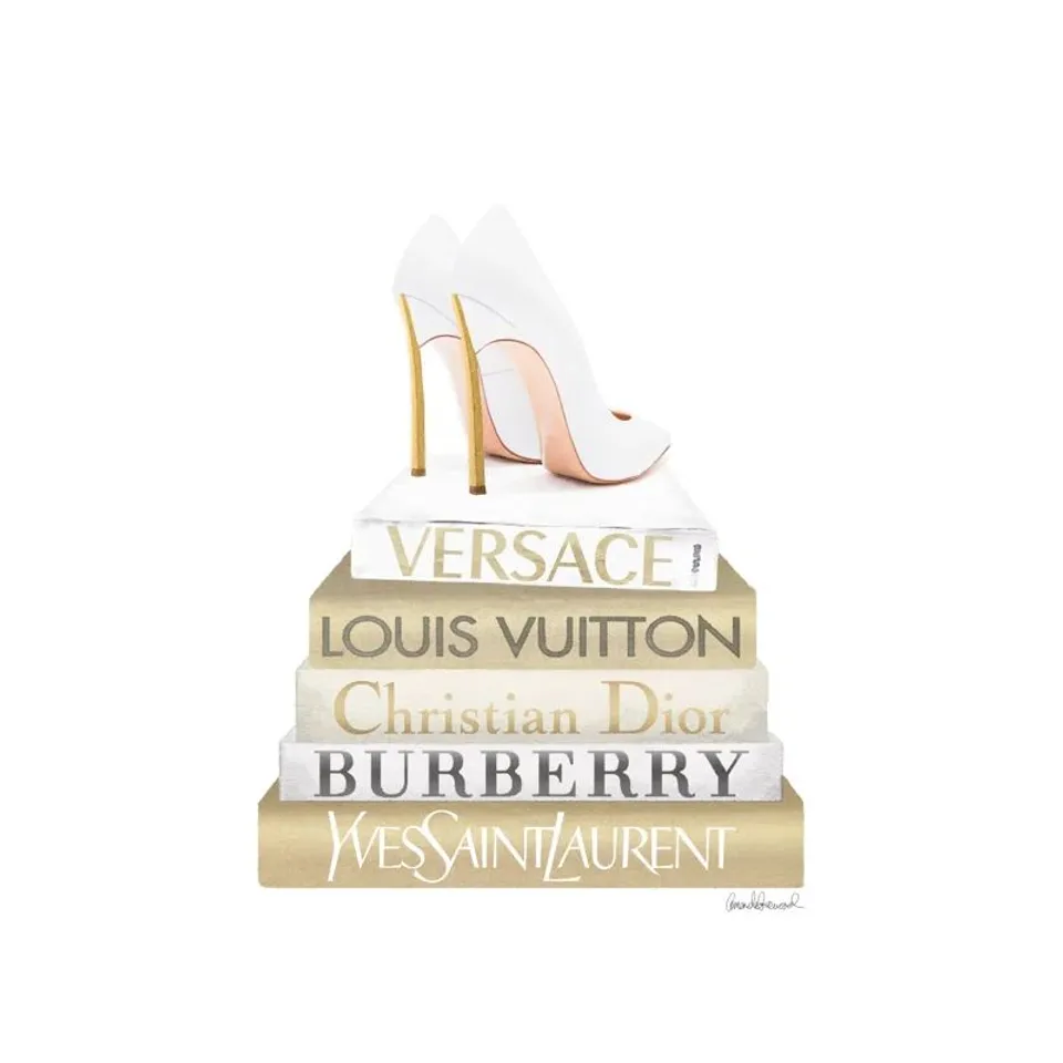 BOOKSTACK GOLD BY AMANDA GREENWOOD- WRAPPED CANVAS ART PRINT 