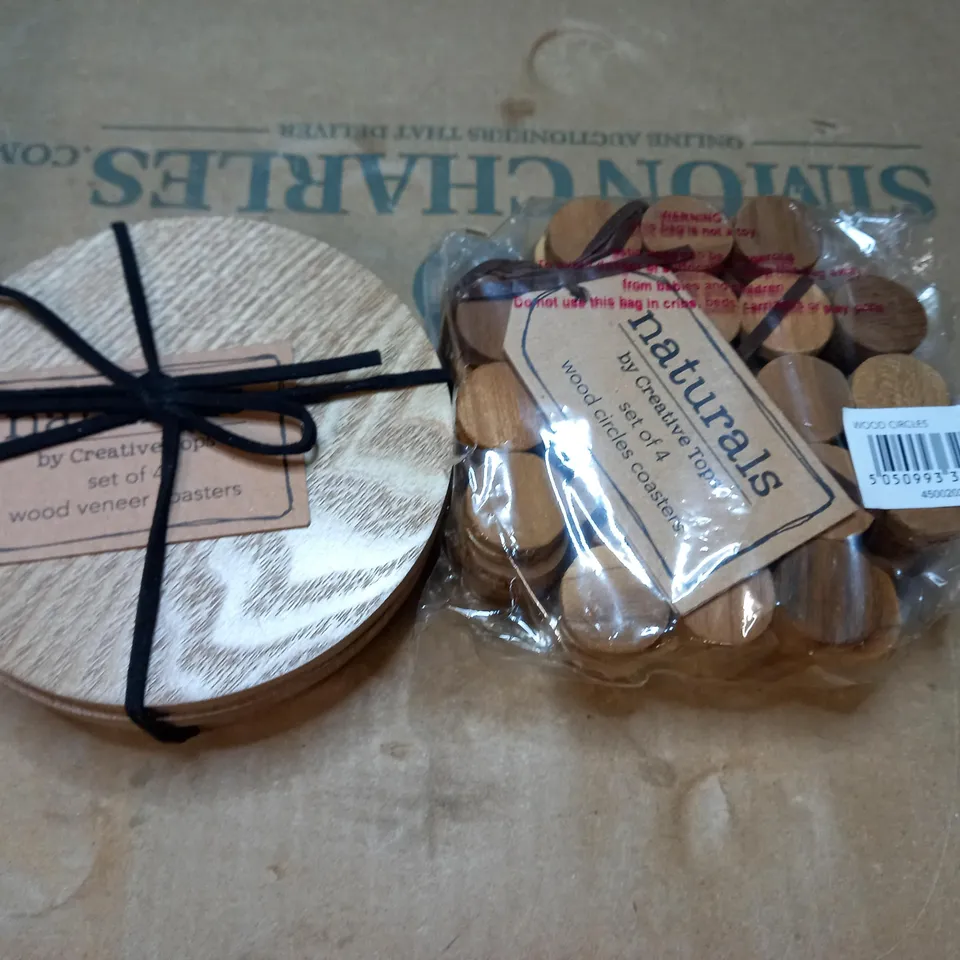 BOX OF APPROXIMATELY 30 PACKS OF NATURALS SET OF 6 WOODEN COASTERS