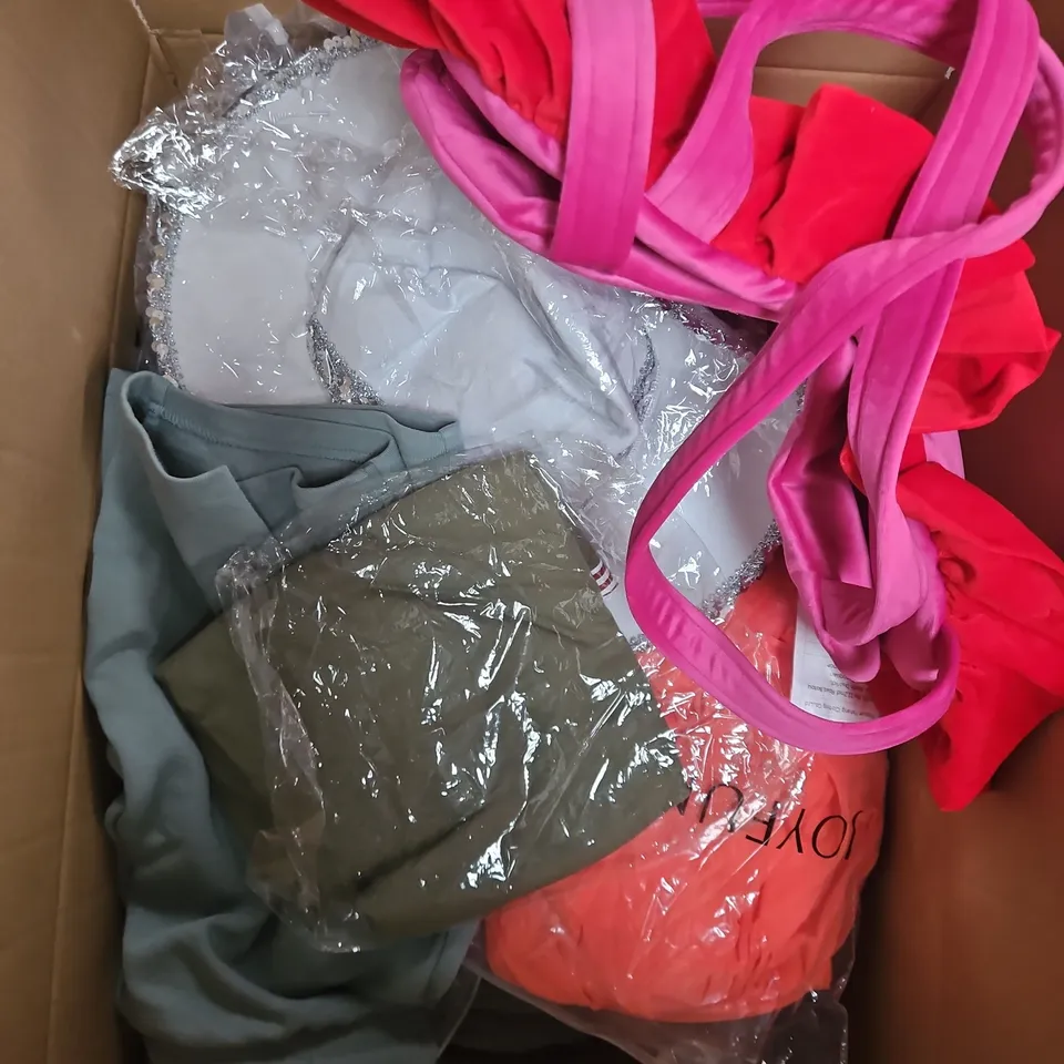 APPROXIMATELY 20 ASSORTED CLOTHING PRODUCTS IN VARIOUS STYLES & SIZES TO INCLUDE JACKETS, T-SHIRTS, DRESSES ETC