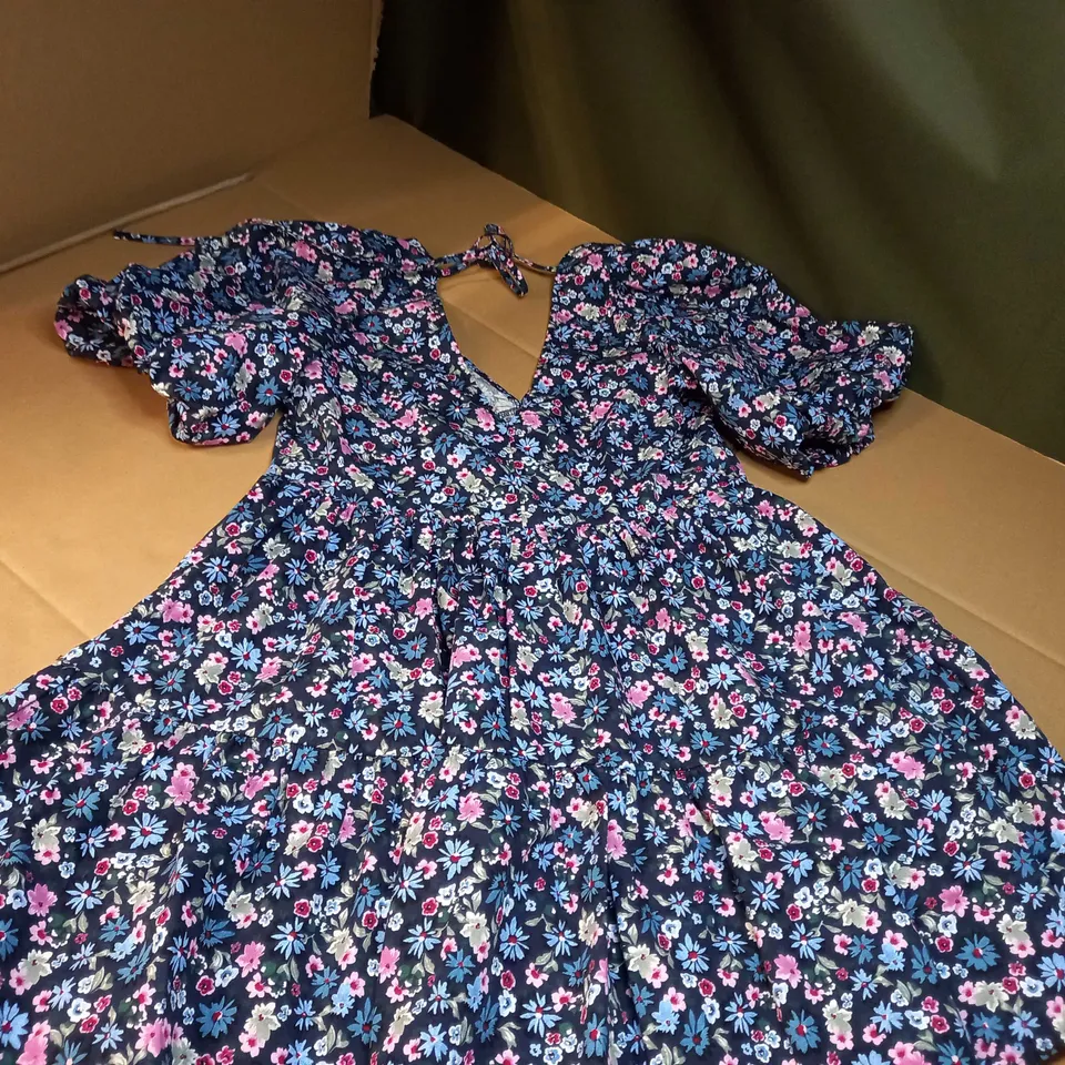 NOBODY'S CHILD BLUE/FLORAL PRINT TEA DRESS - SIZE 6
