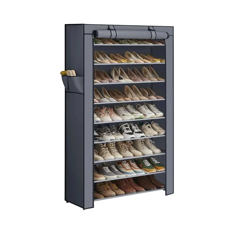 BOXED 10-TIER SHOE RACK WITH COVER, SHOE STORAGE CABINET FOR 40-50 PAIRS