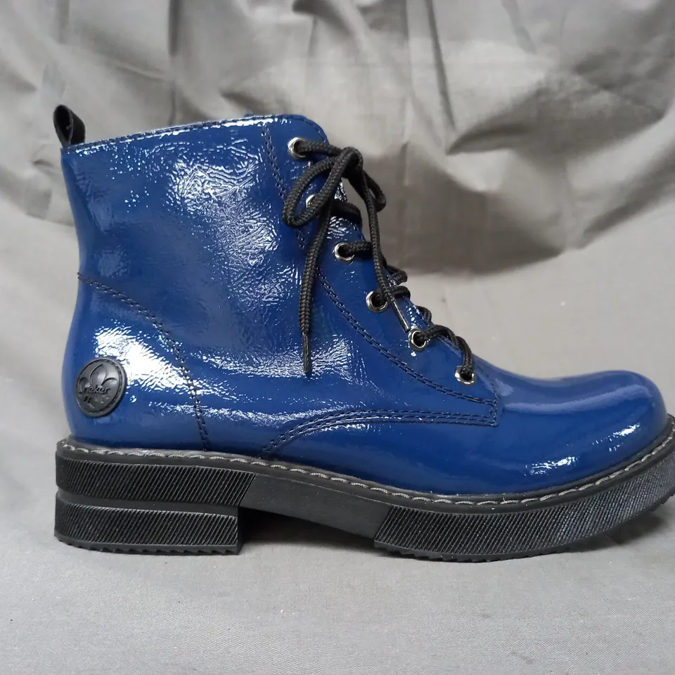 BOXED PAIR OF RIEKER LACE UP BOOTS IN ROYAL BLUE SIZE 6.5