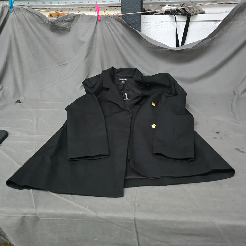 PRETTYLITTLETHING WOMEN'S BLACK BLAZER WITH GOLD BUTTONS, UK SIZE 14