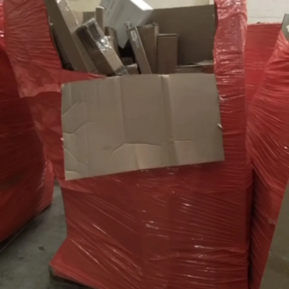 UNPROCESSED PALLET OF ASSORTED ITEMS TO INCLUDE ARTIFICIAL PLANTS, MULTIPLE PARASOL AND CURTAIN POLES