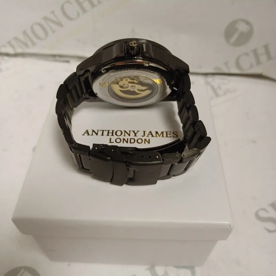 BOXED ANTHONY JAMES GENTS LIMITED EDITION TECHTONIC AUTOMATIC WATCH - STAINLESS STEEL - 3 ATM. 