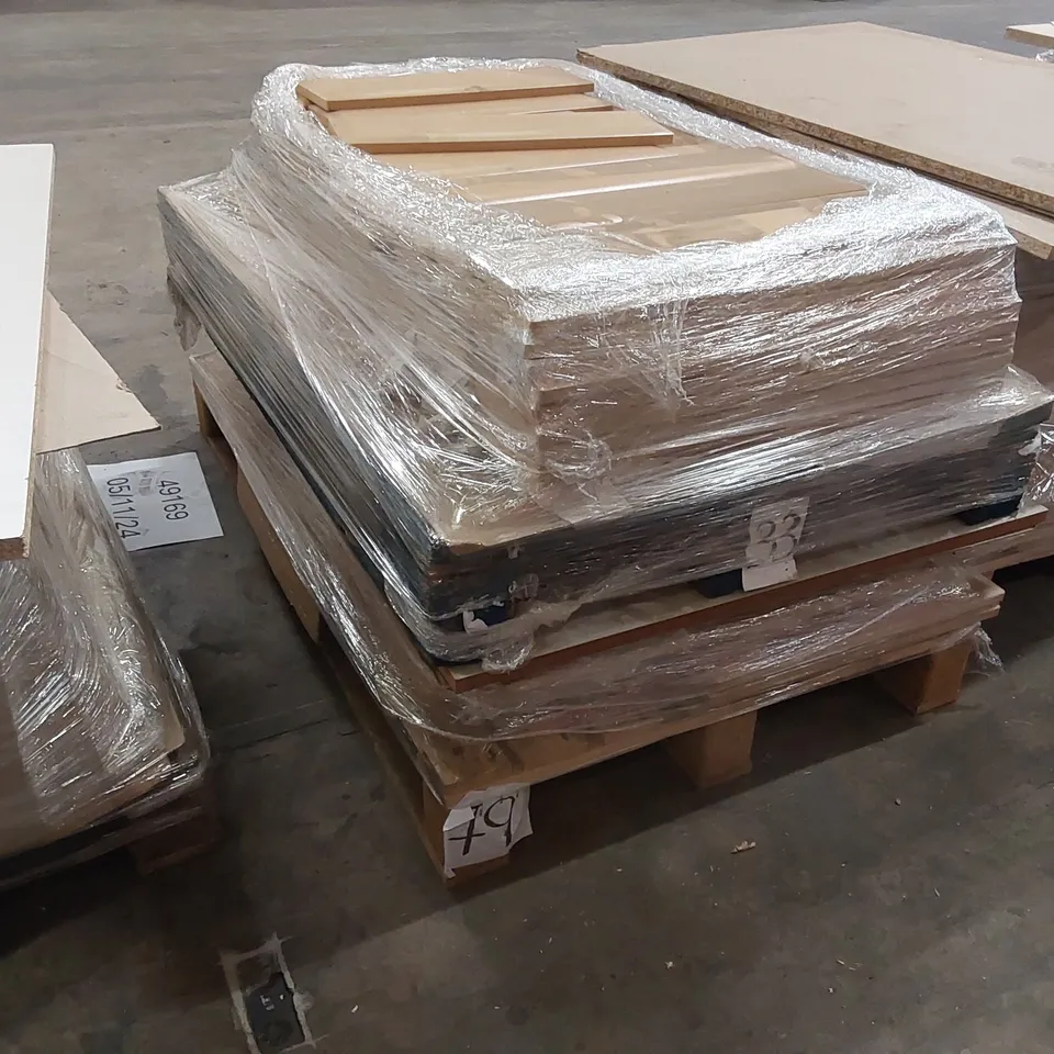 PALLET OF APPROXIMATELY 50 BRAND NEW KINNAIRD BEECH KITCHENS/BEDROOM REPLACEMENT CABINET DOOR/DRAWER/END PANELS IN ASSORTED SIZES TO INCLUDE;