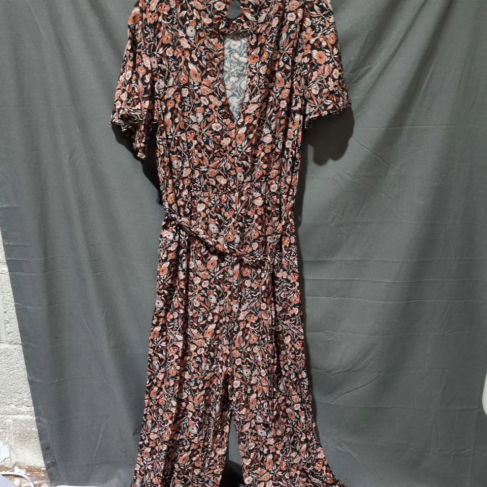 WOMEN'S FLORAL PRINT MAXI DRESS – BLACK WITH PEACH FLOWERS BY LTS