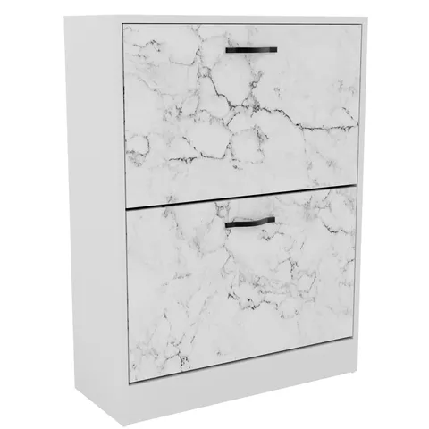 BOXED VIDA 2 DRAWER SHOE CABINET - WHITE MARBLE EFFECT (1 BOX)