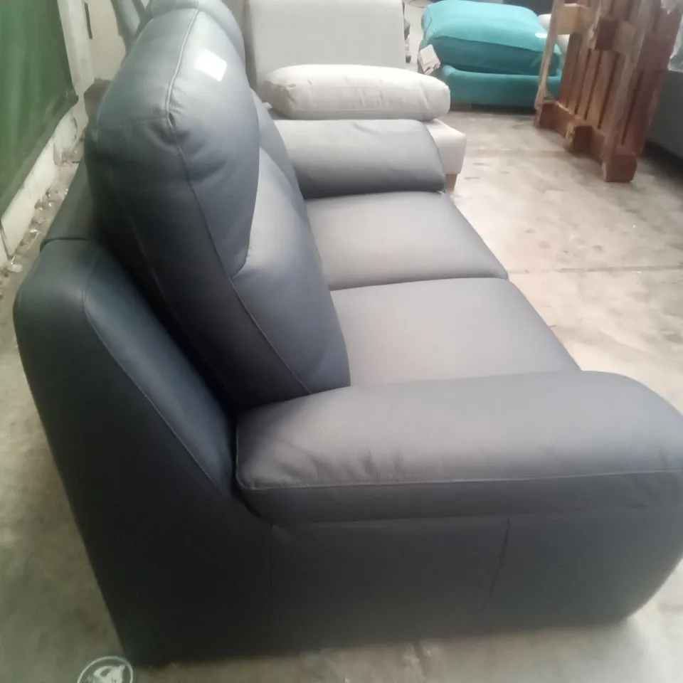 QUALITY ITALIAN DESIGNER MARCELLO 2 SEATER SOFA - BLUE NAVY LEATHER 