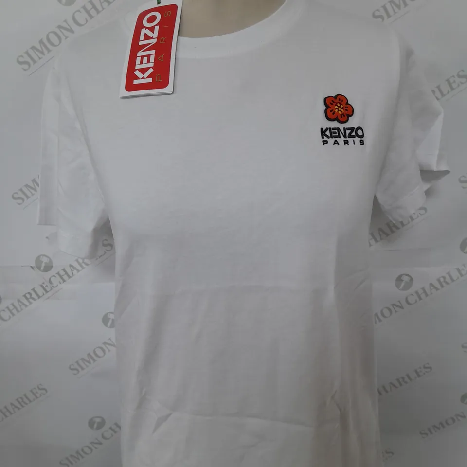 KENZO PARIS FLOWER LOGO WHITE T-SHIRT - SIZE MEDIUM