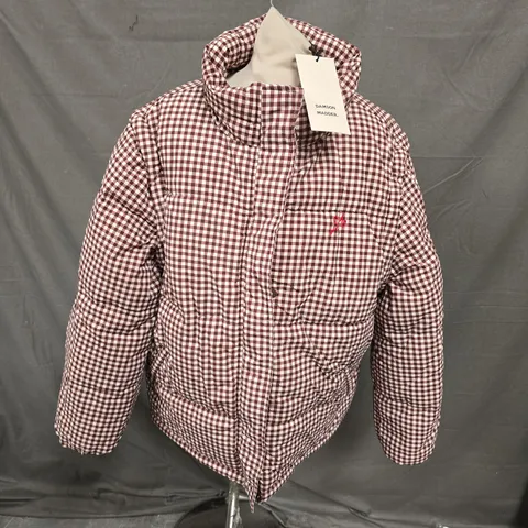 DAMSON MADDER JENNIFER CHECK PUFFER IN BROWN/WHITE - SIZE 12