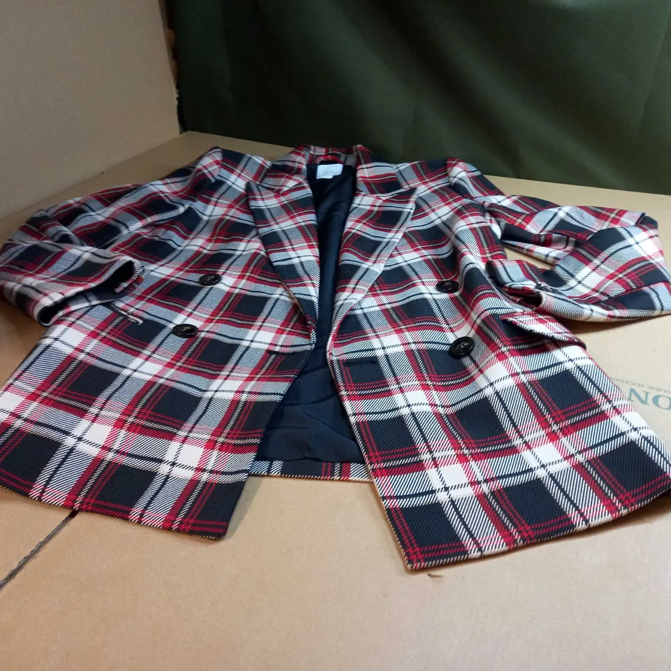 H&M BLACK/RED CHECKED BLAZER/JACKET - SIZE 10