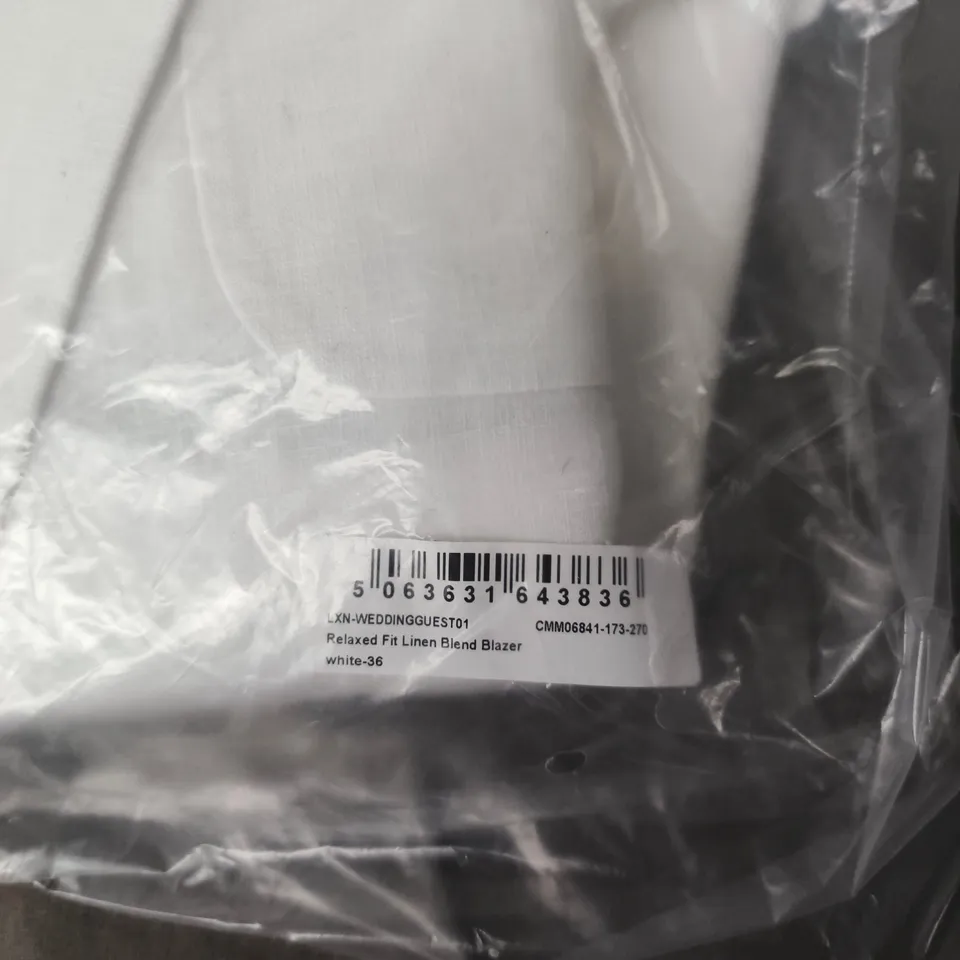 BOOHOOMAN WHITE LINEN-BLEND RELAXED FIT BLAZER – WEDDING GUEST, UK 36