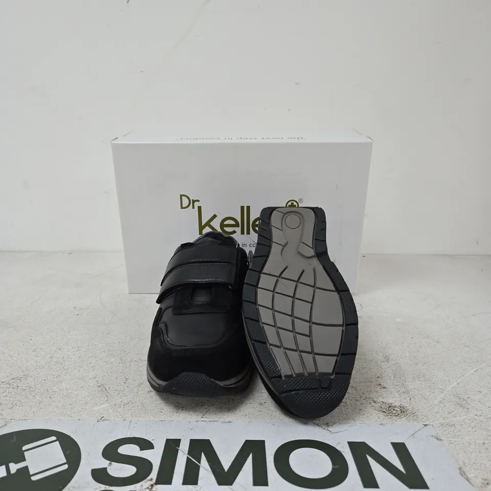 DR KELLER BLACK VELCRO STRAP SNEAKERS – GENUINE LEATHER UPPER, IN BOX size 8
