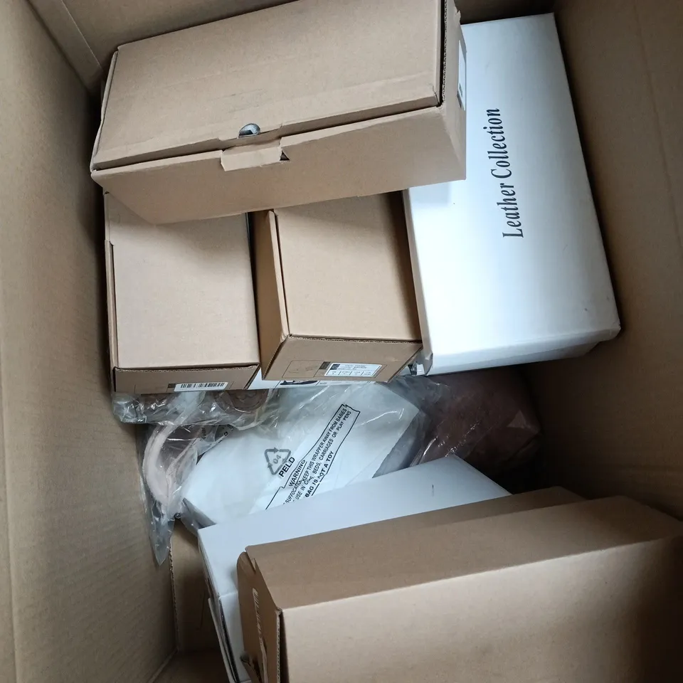 BOX OF APPROXIMATELY 15 ASSORTED ITEMS TO INCLUDE JO & JOE FOOTWEAR, HAND BAG, LEATHER COLLECTION FOOTWEAR ETC