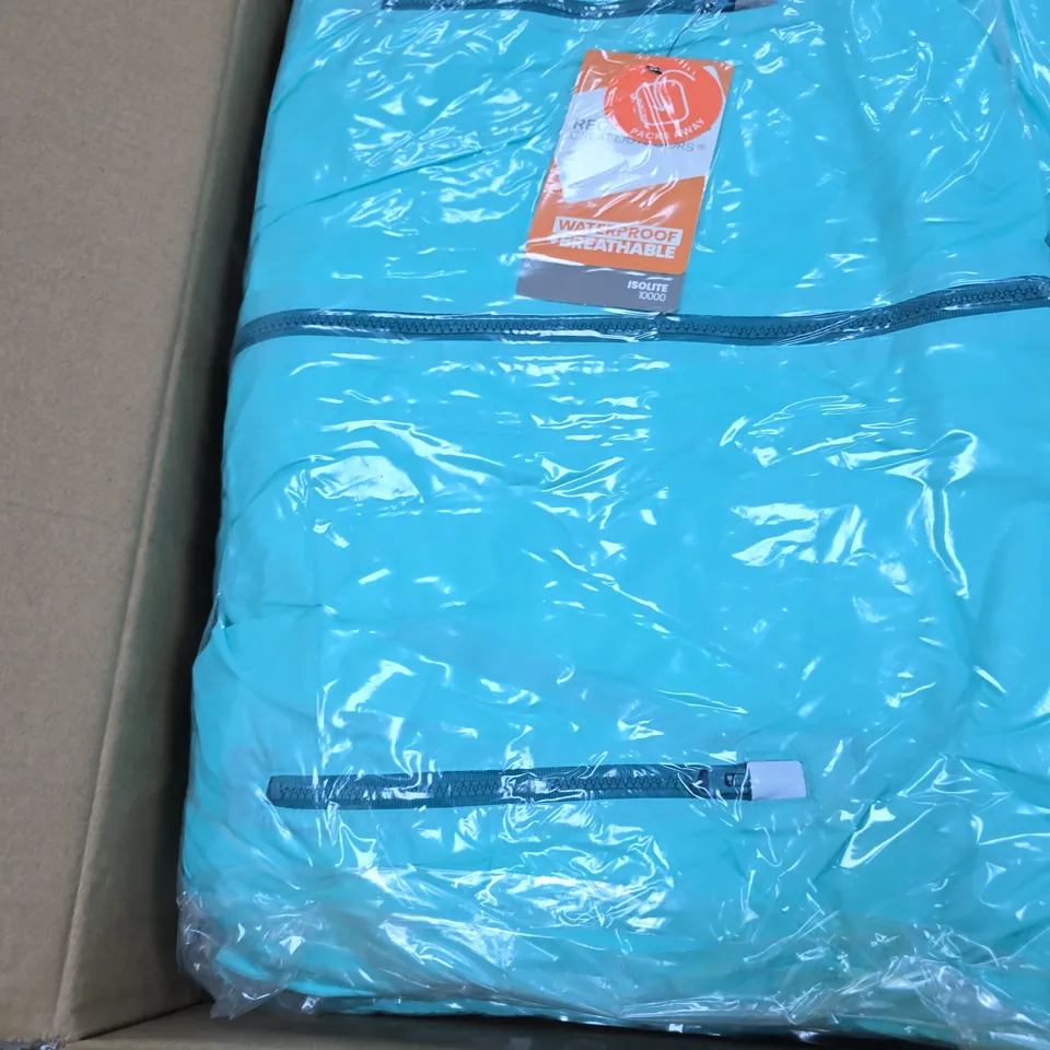 APPROXIMATELY 24 BRAND NEW REGATTA LEVER II WATERPROOF PACKAWAY JACKETS IN BLUE - 15-16YRS