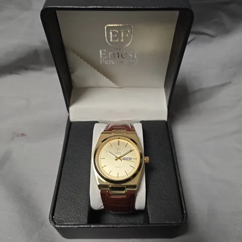 MENS ERNEST FERDINAND WATCH – DAY DATE CALENDAR DIAL – LEATHER STRAP