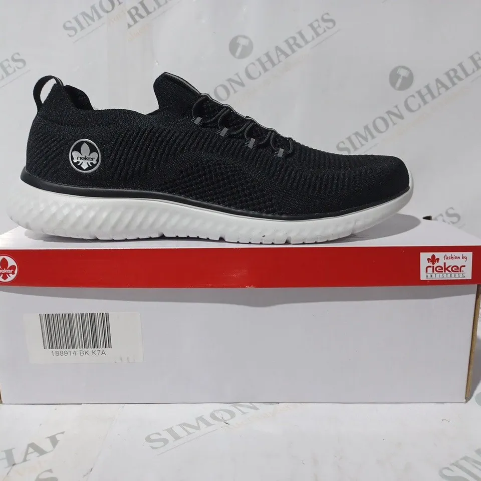 BOXED PAIR OF RIEKER TRAINERS IN BLACK UK SIZE 7.5