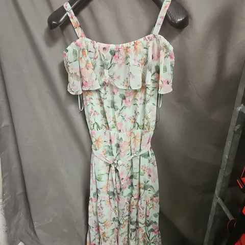 ROMAN FLORAL MAXI DRESS – UK SIZE 14, MINT GREEN WITH PINK FLOWERS
