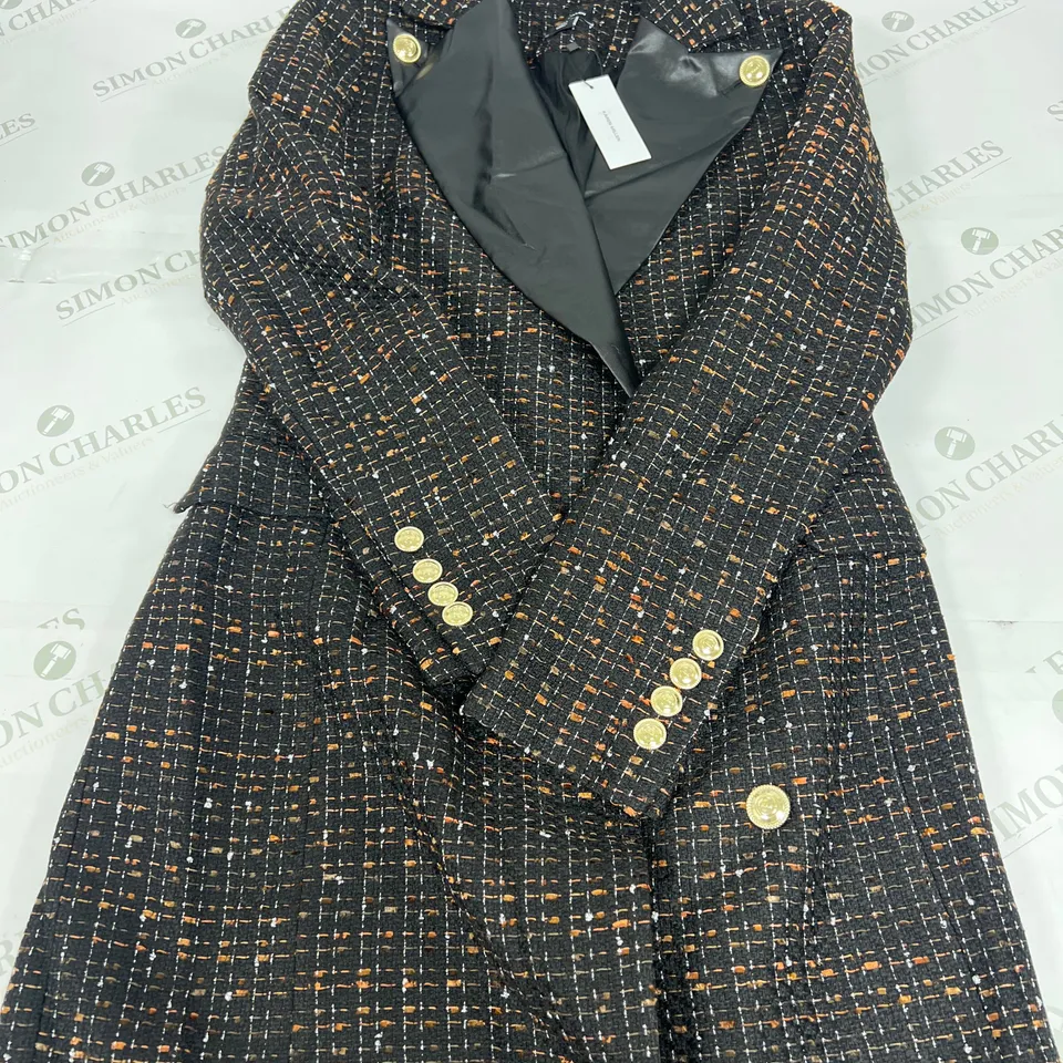 KAREN MILLEN BUTTON DETAIL OVERCOAT IN BLACK SIZE 12