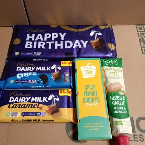 APPROXIMATELY 10 ASSORTED FOOD/DRINK PRODUCTS TO INCLUDE DAIRY MILK, SIMPLY COOK SEASONING, VEGETARIAN PATE ETC 