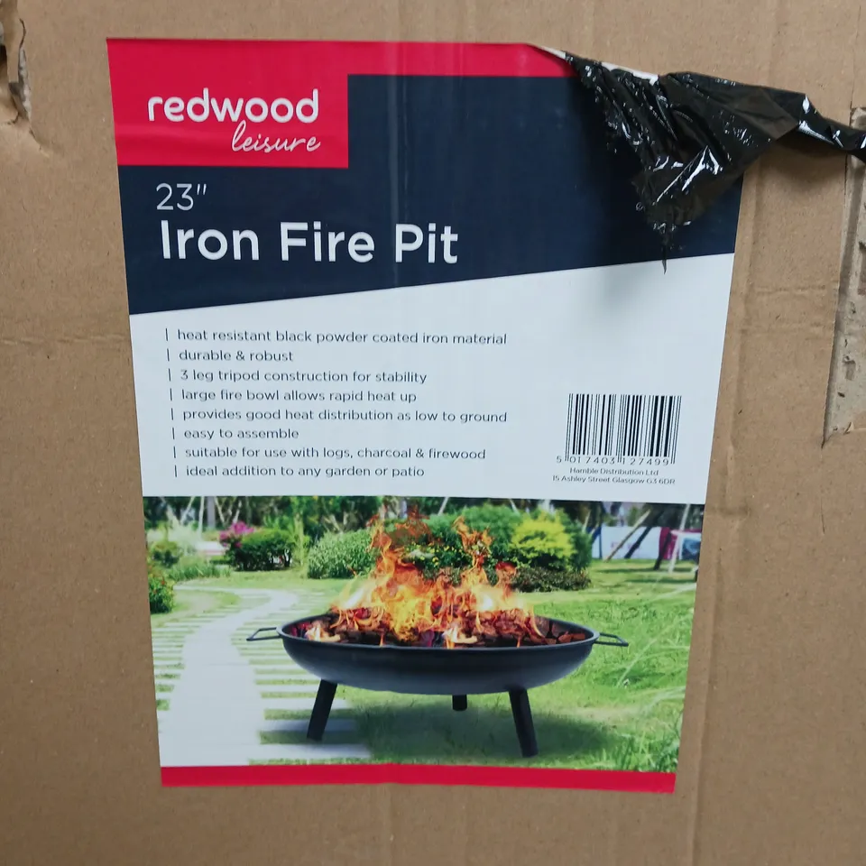 BOXED REDWOOD 23" IRON FIRE PIT