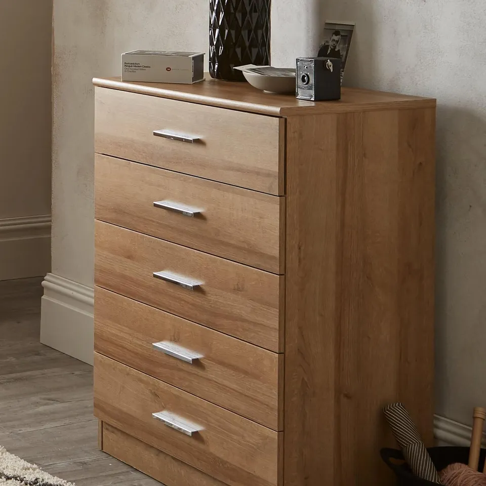 BOXED PANAMA 5 DRAWER CHEST - OAK1 BOX) - COLLECTION ONLY RRP £139