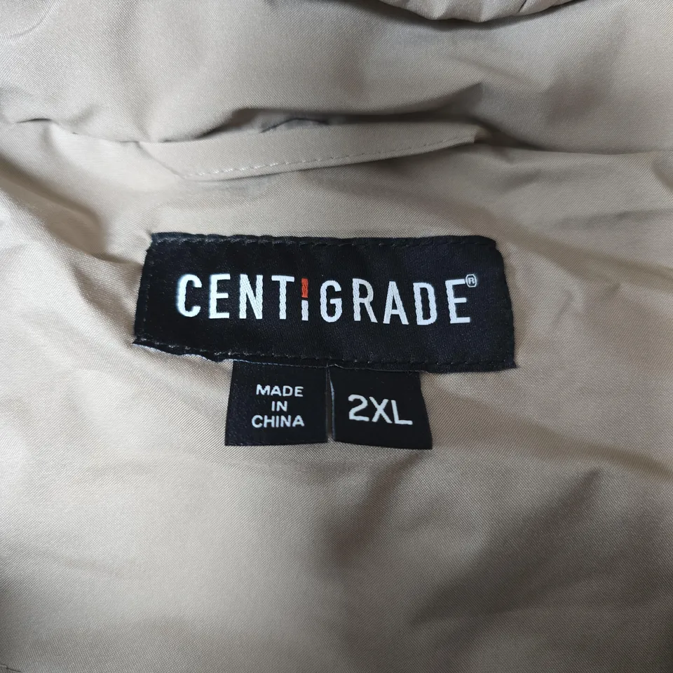 CENTIGRADE BEIGE HOODED PUFFER JACKET, 2XL