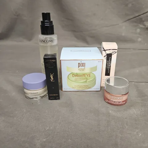 LOT OF 6 ASSORTED COSMETIC PRODUCTS TO INCLUDE - PIXI DETOXIFEYE DEPUFFING EYE PATCHES - CAUDALIE DARK SPOT CORRECTING GLYCOLIC NIGHT CREAM - LANCOME MAKEUP SETTING MIST - ETC