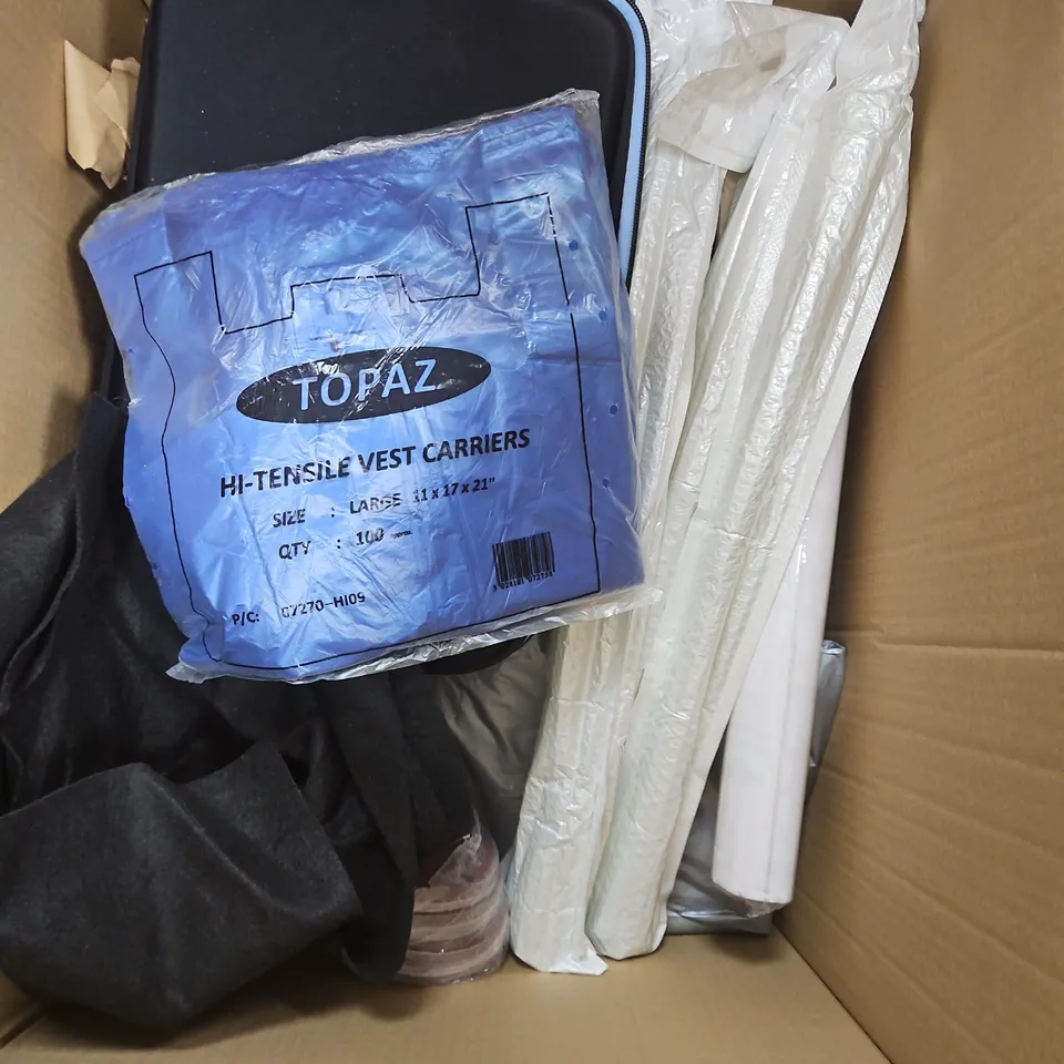 BOX OF APPROXIMATELY 12 ASSORTED HOUSEHOLD ITEMS TO INCLUDE - SISTEMA TUPPERWARE - XEROX SYMPHONY PINK PAPER - HENRY HOOVER BAGS - ETC